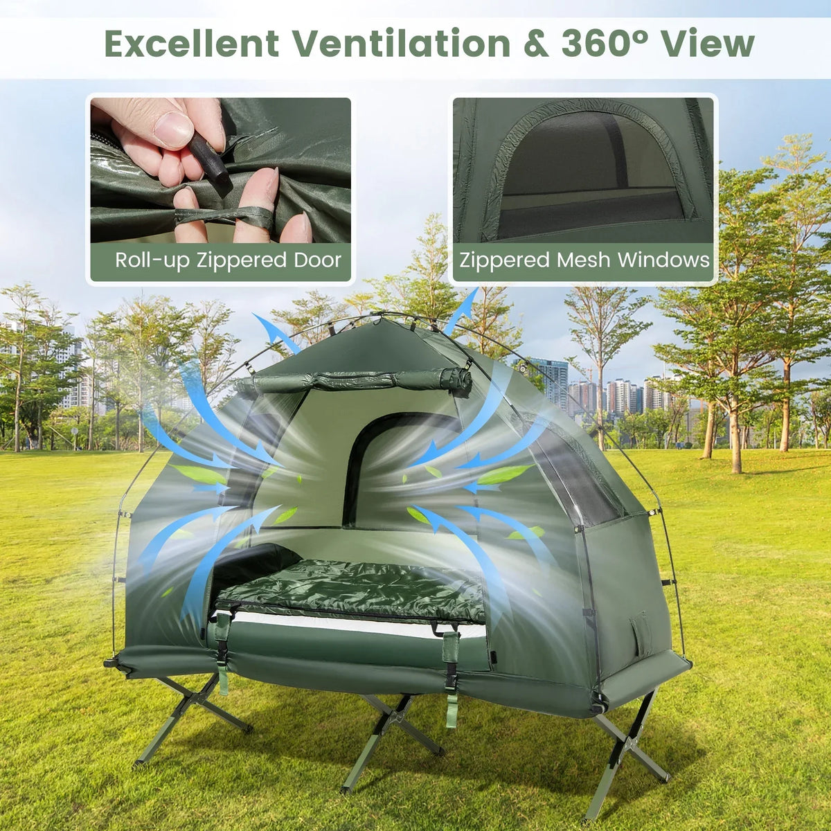 2026 NewGoplus 1-Person Waterproof Camping Tent Cot with Air Mattress, Pillow, Sleeping Bag