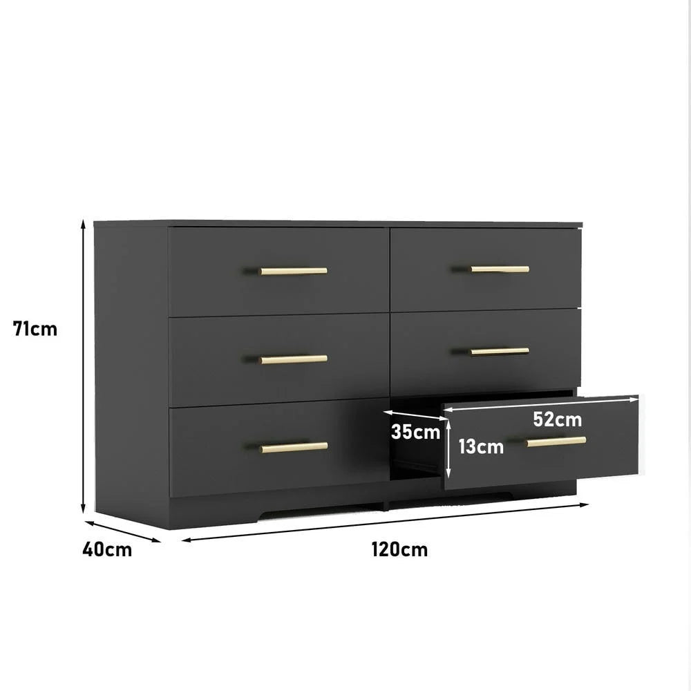 2026 NewKadyn Modern 6 Drawer Dresser Wood Cabinet,Dresser for Bedroom, Kitchen Storage Cabinet with Drawers, Chest of Drawers(Black)