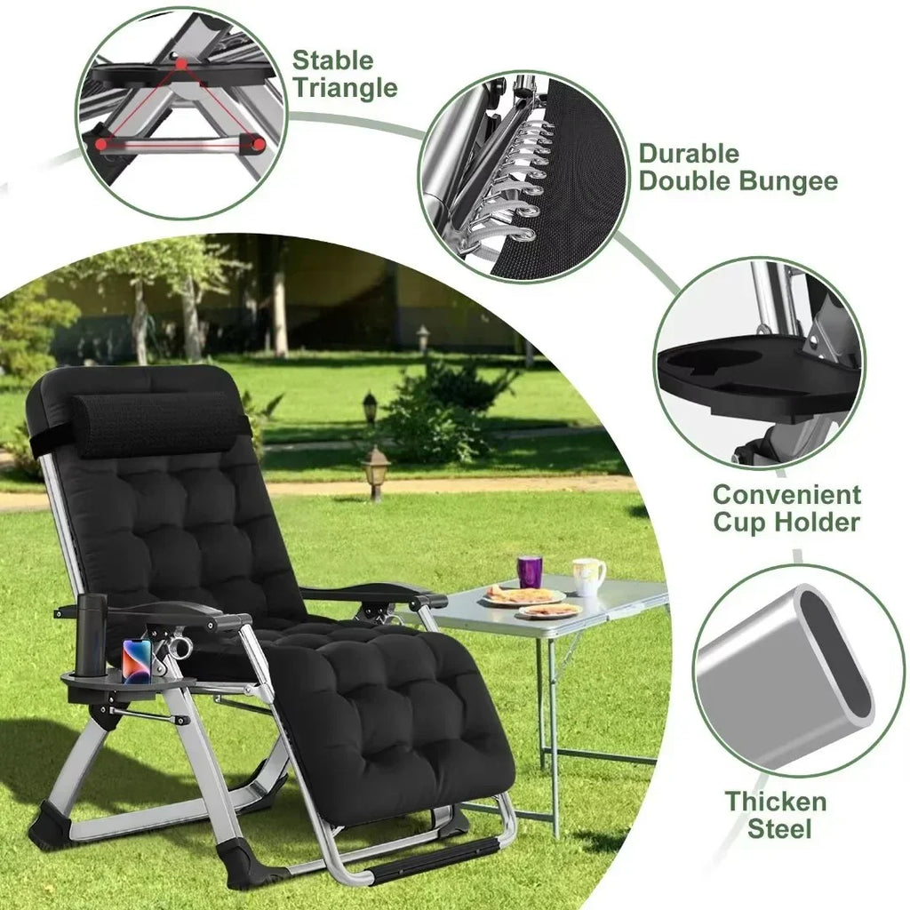 2026 NewNAIZEA 2 Pack Zero Gravity Chair, Foldable Portable Lawn Recliner with Cushion, Headrest, Cup Holder, Black