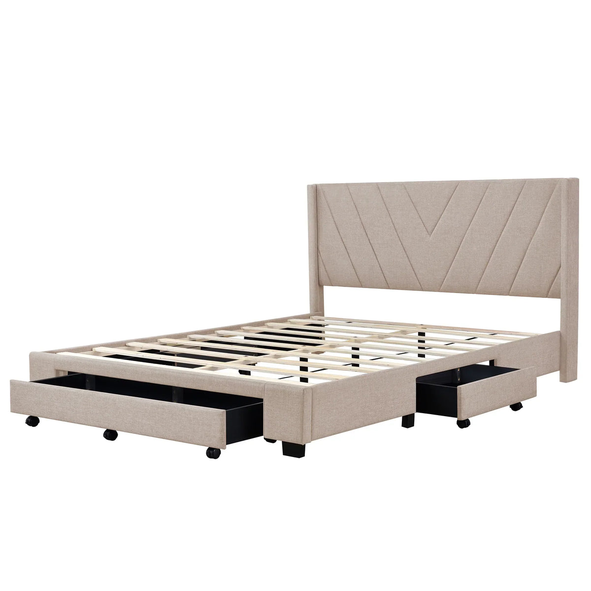 2026 NewSesslife Queen Bed Frame with Storage, New Upgraded Linen Upholstered Platform Bed with 3 Drawers, Queen Size Storage Bed with Headboard and Wooden Slats, No Box Spring Needed, Holds 500lbs, Beige