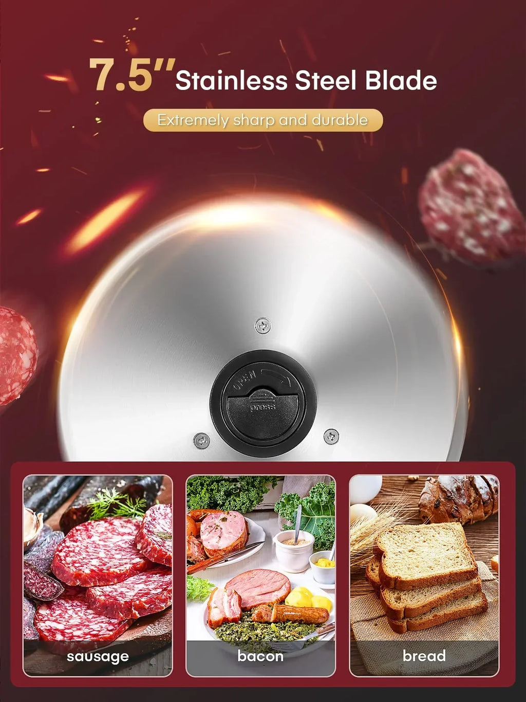 2026 NewFOHERE Meat Slicer Electric Deli Food Slicer with 7.5" Removable Stainless Steel Blade, Cuts Meat, Cheese, Bread, Silver