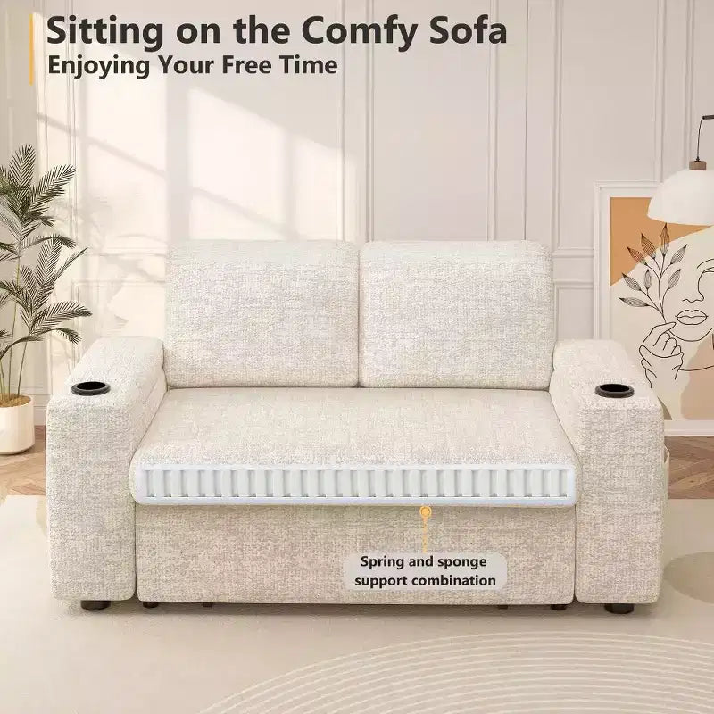 2026 Dyonery Sofá cama 4 en 1 de 65,5" con respaldos ajustables, carga USB/Type-C, portavasos y bolsillos, verde