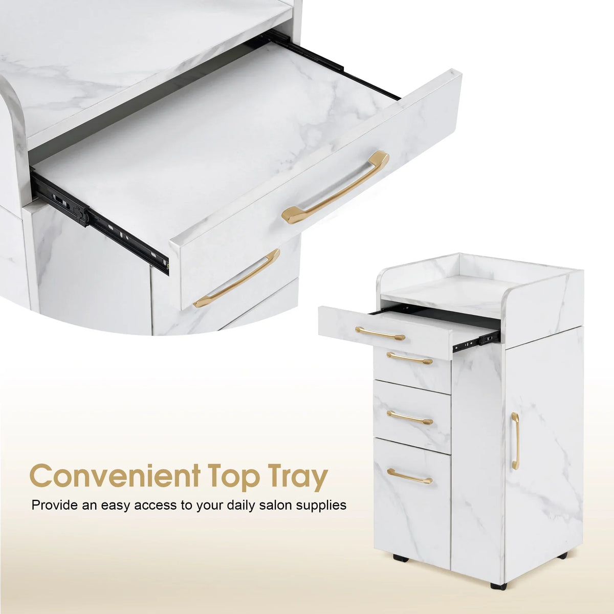 2026 NewBarberPub Salon Trolley, Hair Styling Rolling Utility Cart with Storage Drawer