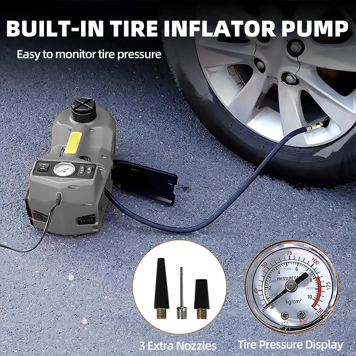 2026 NewSZTAA Electric Car Jack Lift with Air Compressor and Emergency Hammer 5 Ton/11023 lbs Hydraulic Jack for SUV Sedan Truck Change Tires Garage Repair