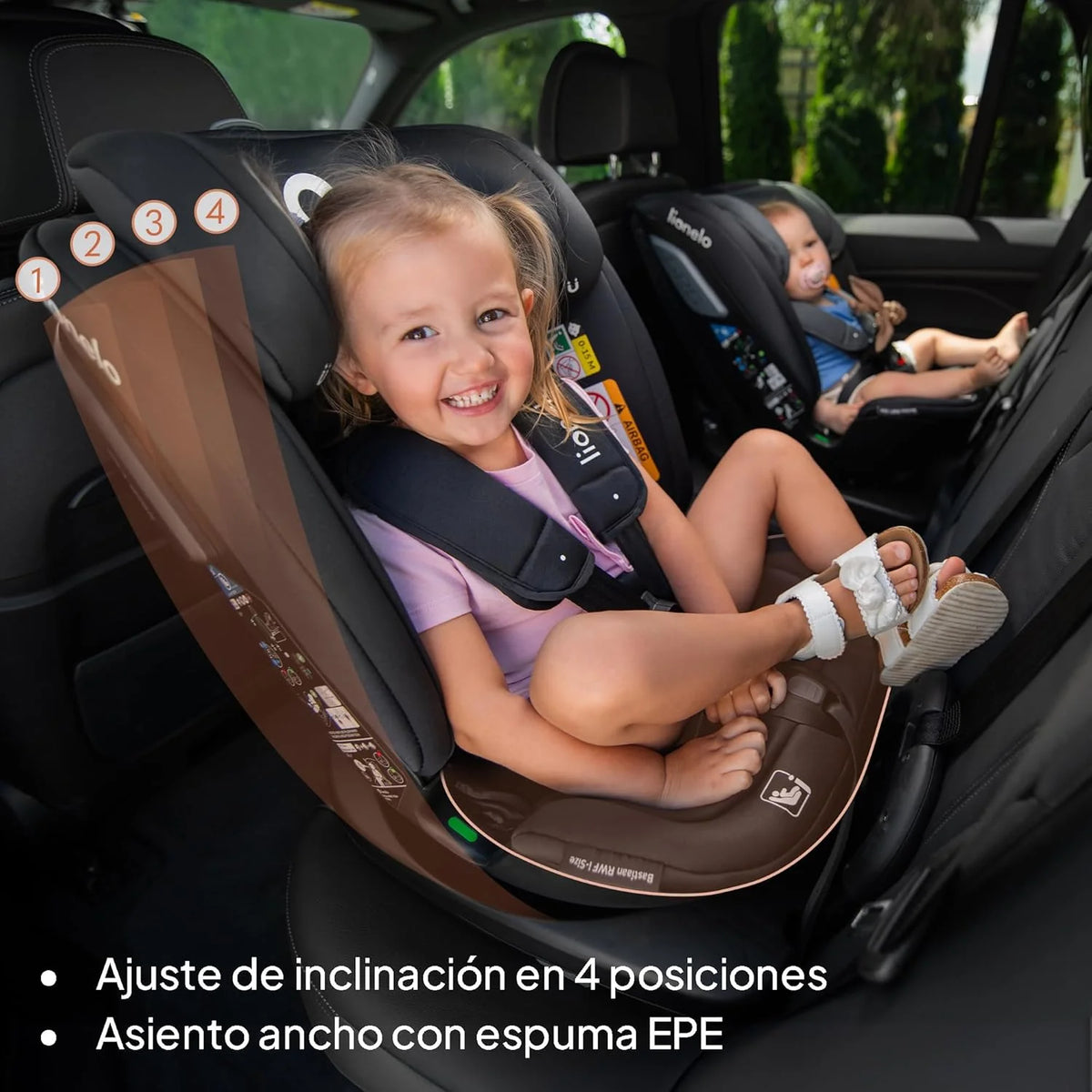 2026 LIONELO Bastiaan RWF i-Size Silla de Coche para Bebé Giratoria 360° 0-36kg, Instalaciión Delantera y Trasera (18kg), ISOFIX TopTether, Reposacabezas y Respaldo Ajustables Protección Lateral