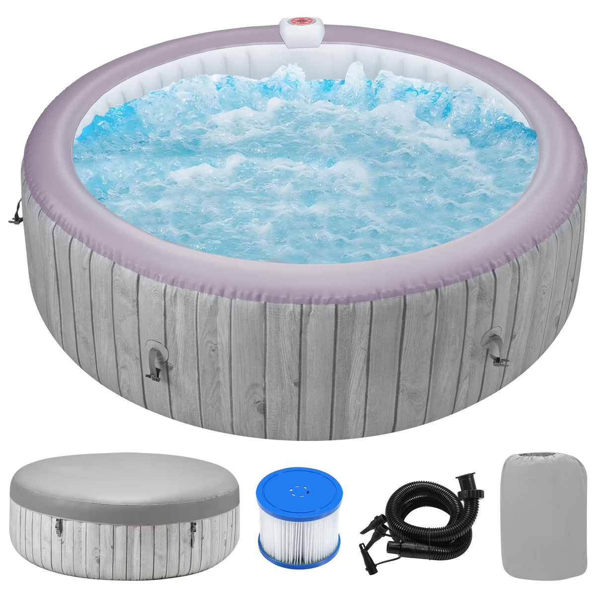 2026 NewRound Hot Tub Surround Furniture, Spa Surround Outdoor Rattan Sectional Sofa Set with Mini Sofa, Solid Acacia Wood Hot Tub Storage Surround Patio Furniture Set, Gray Cushion