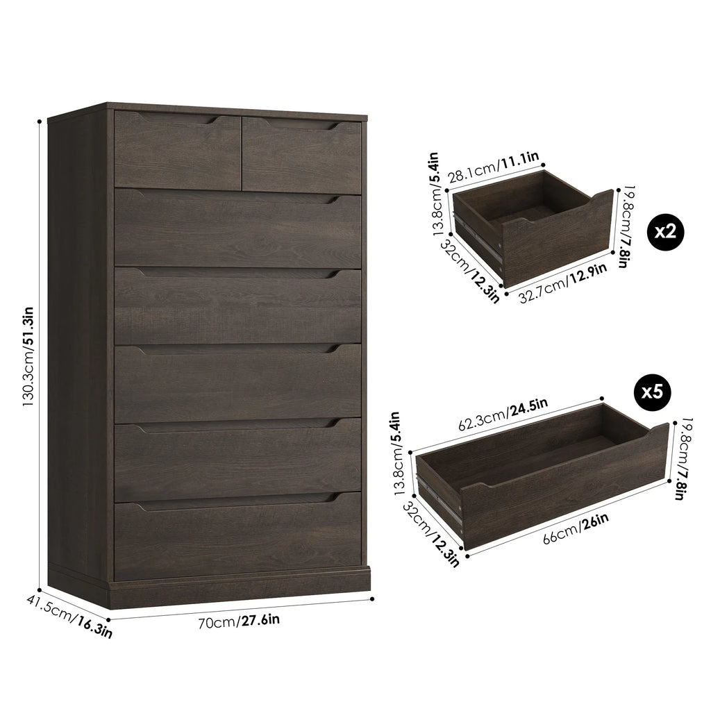 2026 NewHomfa 7 Drawer White Dresser, 51.3"H Wood Storage Cabinet with Upgraded Stable Base, Vertical Chest for Bedroom Living Room