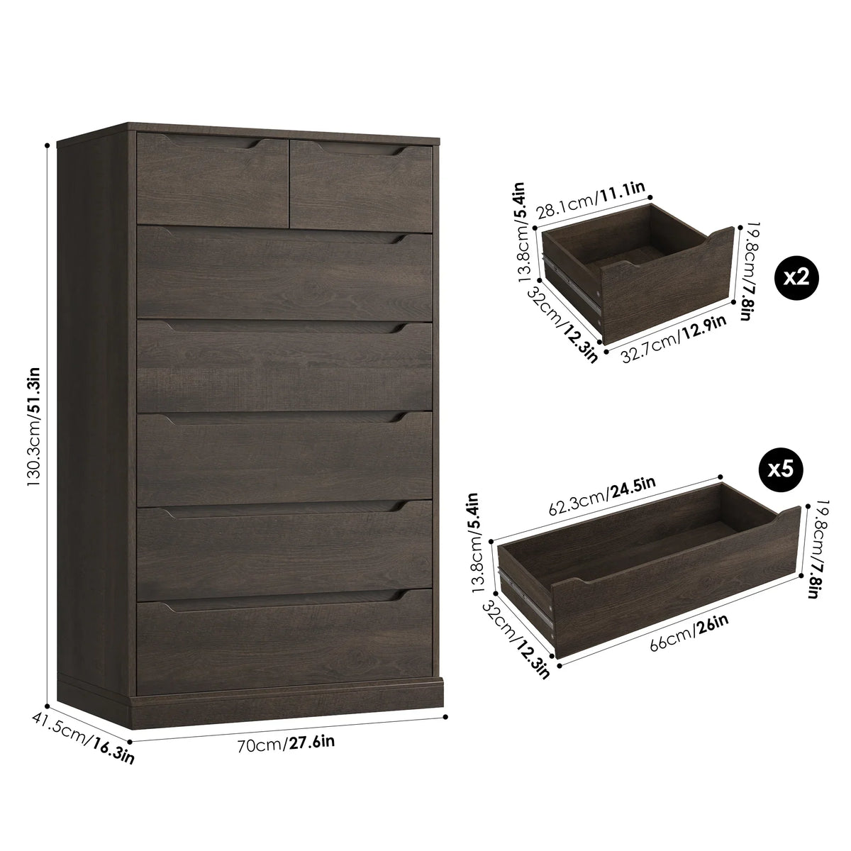 2026 NewHomfa 7 Drawer White Dresser, 51.3"H Wood Storage Cabinet with Upgraded Stable Base, Vertical Chest for Bedroom Living Room
