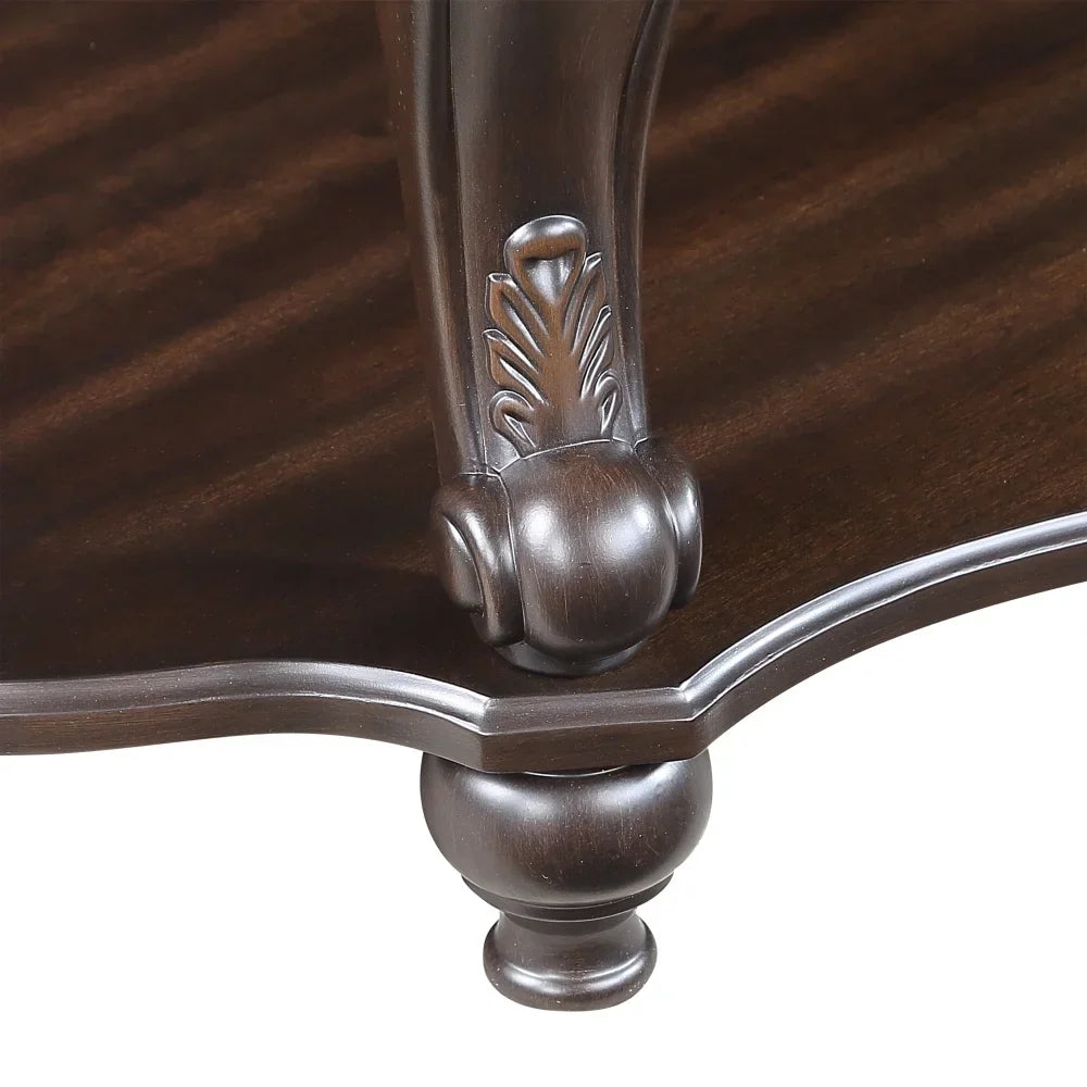 2026 New42" Oval Coffee Table with Storage Shelf, 2-Tier Solid Wood Cocktail Tea Table, Traditional Retro Center Table for Living Room, Bearing 400LBS, Cherry