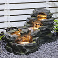 2026 NewOutdoor Water Fountain Floor Standing Tiers Rock Natural Waterfall Outdoor Fountains with LED Lights for Garden, Patio, Porch