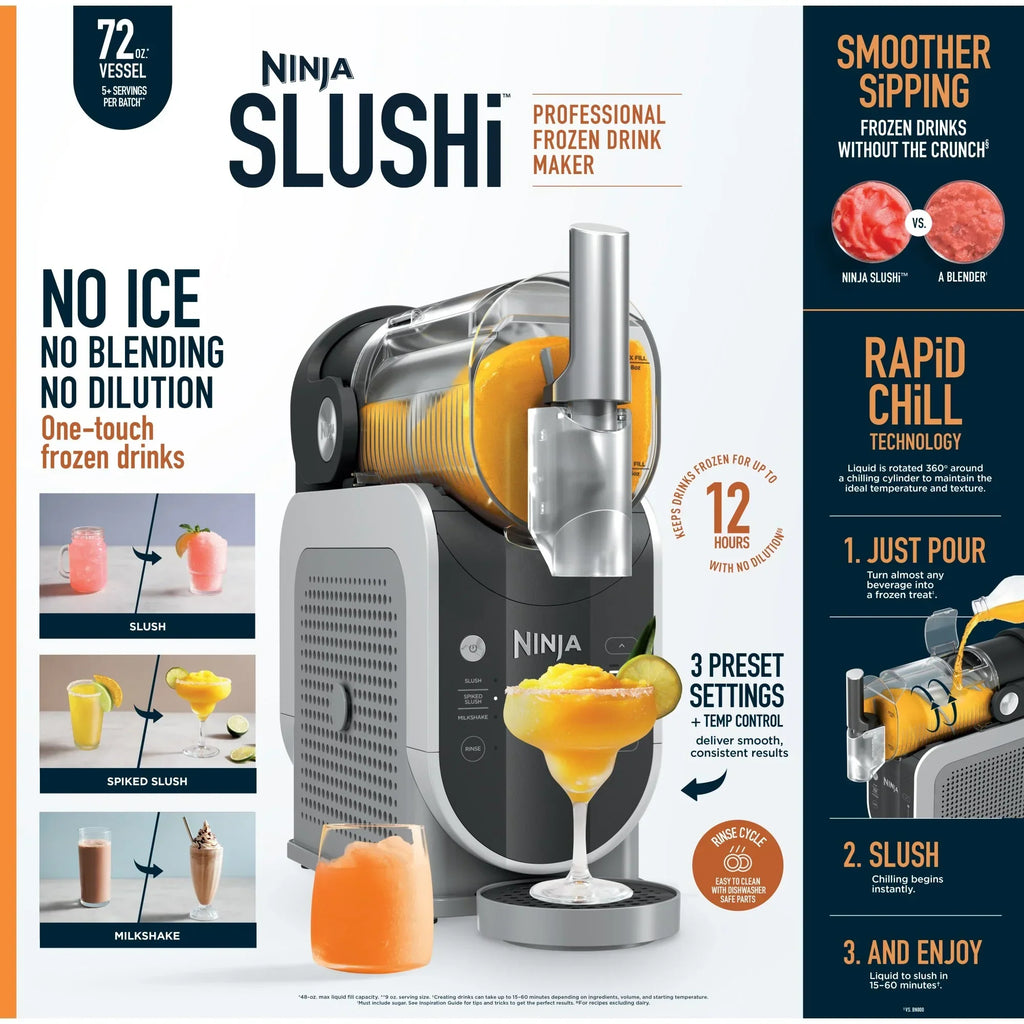 2026 NewNinja SLUSHi with RapidChill Technology, 72 oz. Frozen Drink & Slushie Machine, 3 Presets, Margaritas, Frappes, Dishwasher Safe, Gray, FS300