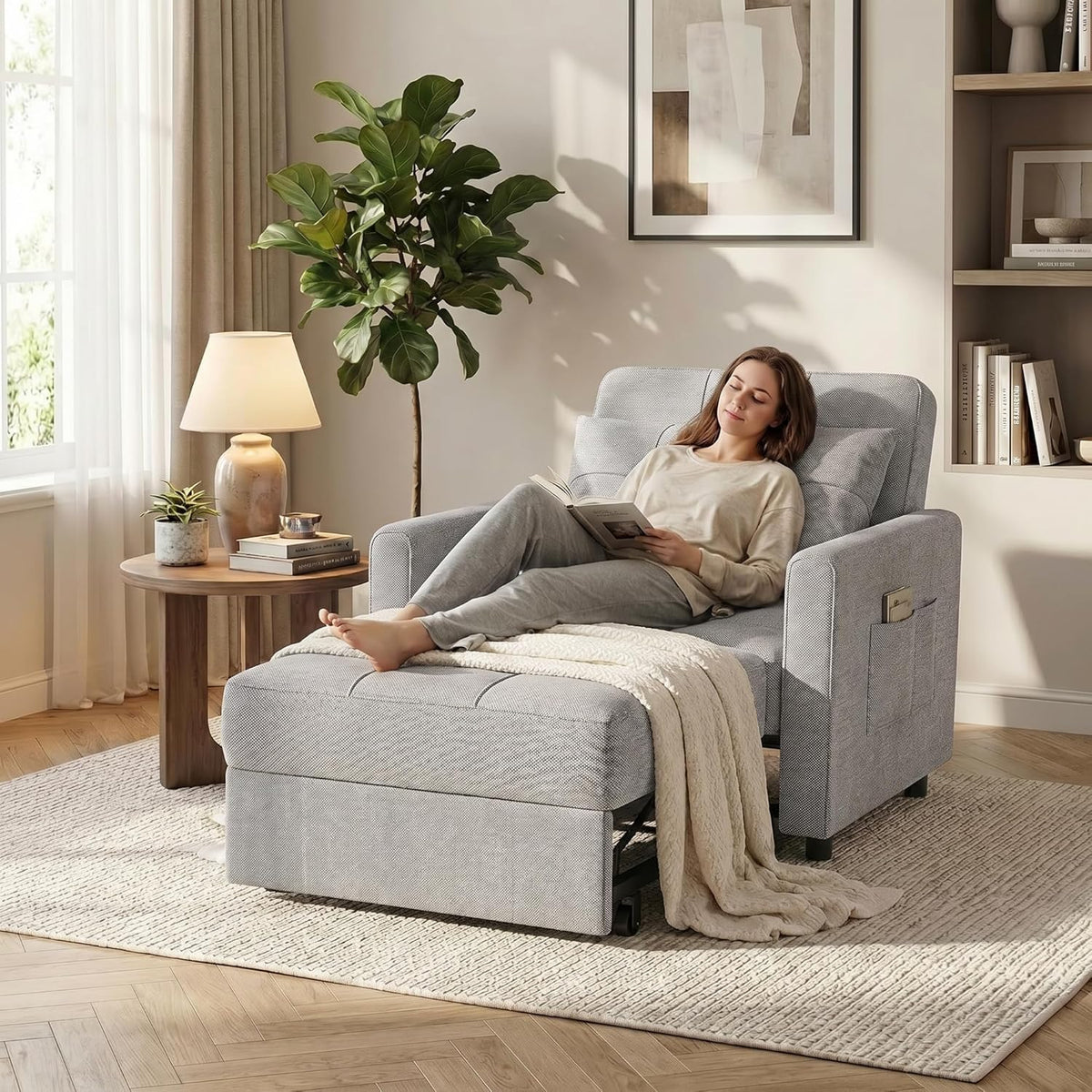 2026 Gizoon Sofá cama 3 en 1 convertible, silla cama individual extraíble con respaldo ajustable, espaciosos sofás multifuncionales para sala de estar, dormitorio, apartamento