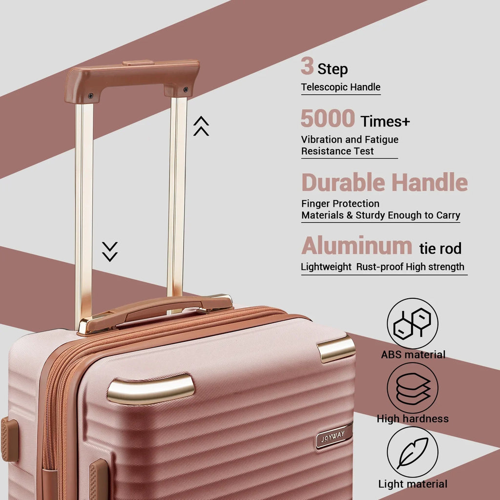 2026 NewJoyway 3-Piece Carry-On Luggage Set with Swivel TSA Lock and Leather Carry Bag
