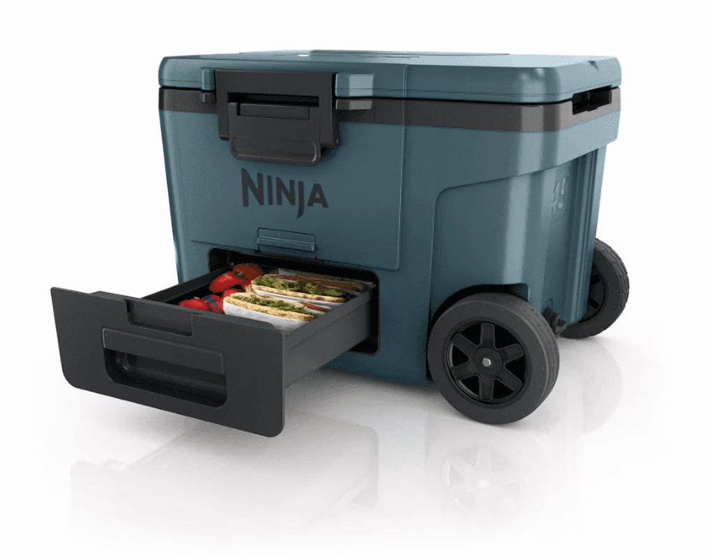 2026 NewNinja | Cooler | FrostVault 45QT Cooler with Wheels | Insulated with Temp Dry Storage Drawer | Keeps Ice Cold for Days | for The Beach, Camping, Picnics & More | Ocean Blue | FB245AOB