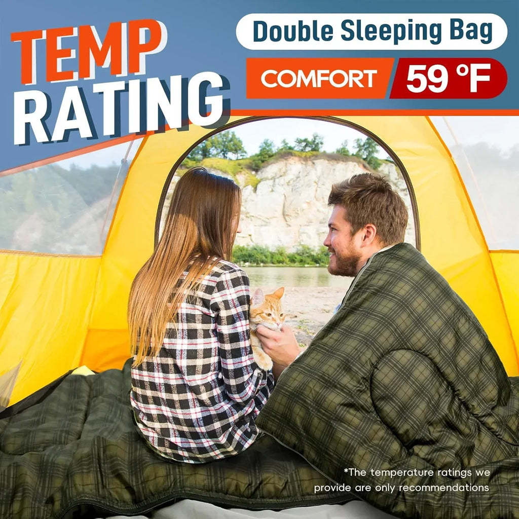 2026 NewDouble Sleeping Bag for Adults Mens with Pillow, XL Queen Size Two Person Sleeping Bag for All Season Camping Hiking Backpacking 2 Person Sleeping Bags for Cold Weather & Warm