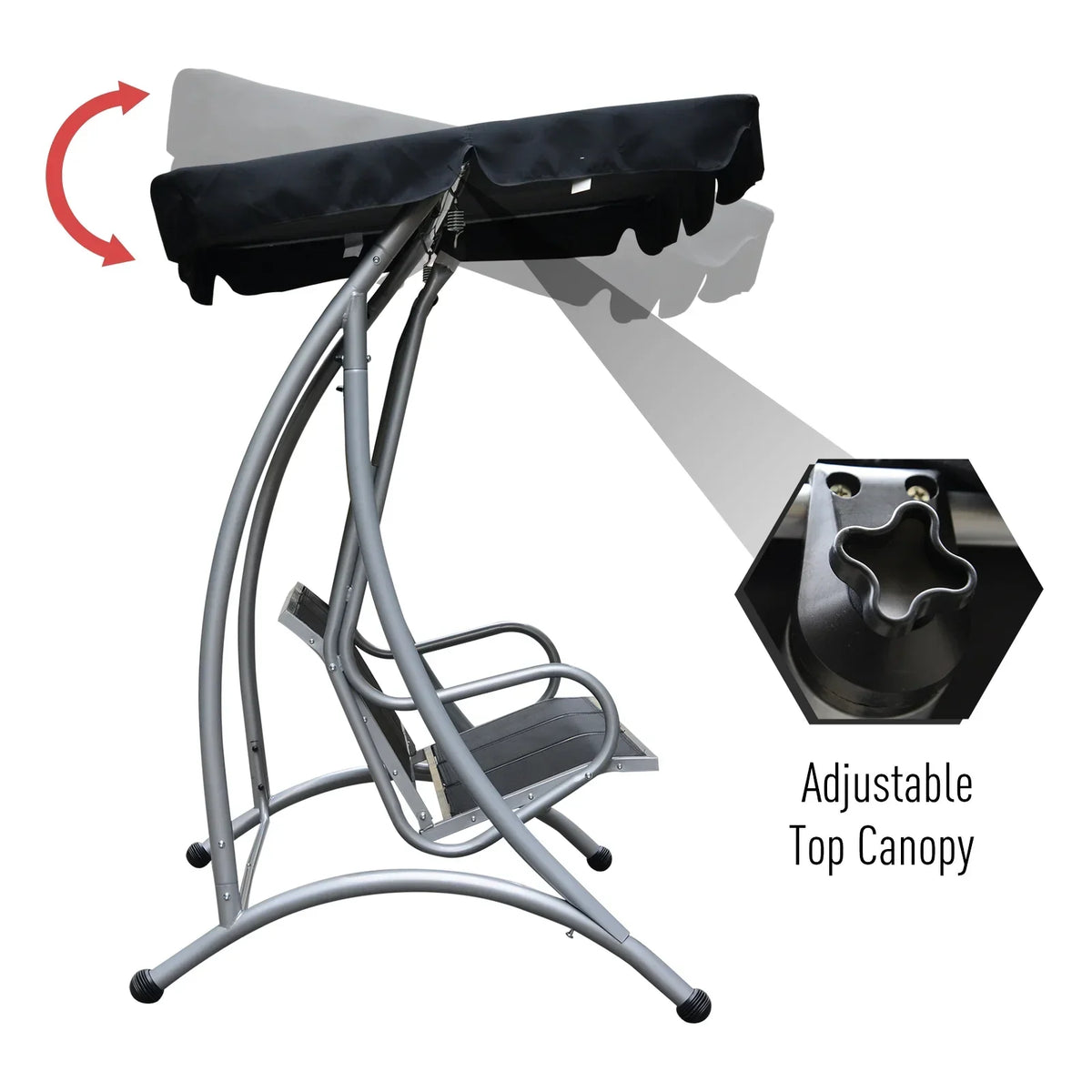 2026 NewOutsunny 3 Person Patio Swing Seats, Porch Swing with Stand & Adjustable Canopy, Heavy Duty Outdoor Swing Chair Bench for Adults, Black