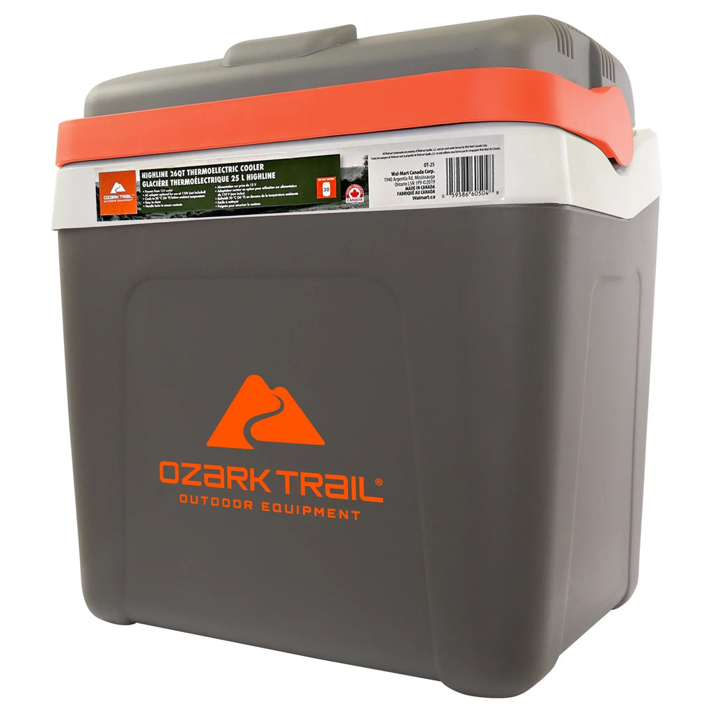 2026 NewOzark Trail 26QT electric Cooler 12V Portable Travel Beach Camping Picnic Insulated Cooler 30 Cans Iceless 24L, Grey