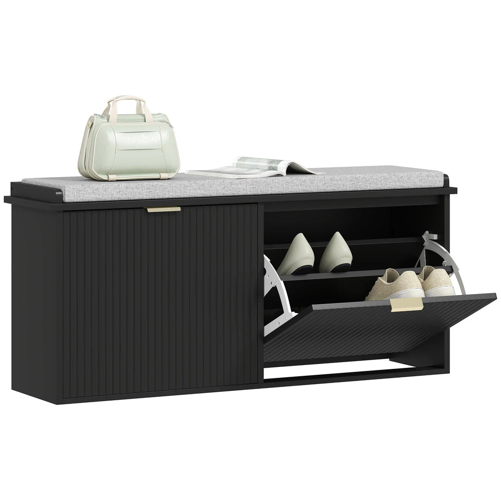 2026 NewHOMCOM Shoe Bench with Padded Seat Cushion and Flip-Drawer, Entryway Bench Holds up to 529lb, 40.9x10.2x18.7 Inches, Black