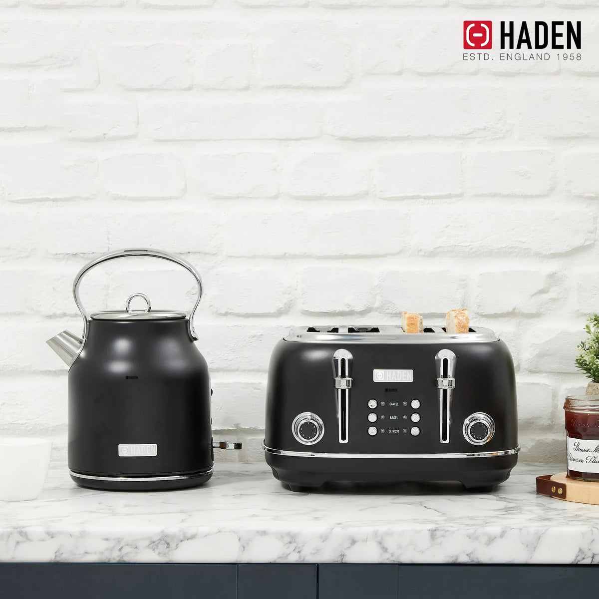 2026 NewHaden Heritage 1500 1.7 Electric Kettle, Matte Black Finish with Copper Accents