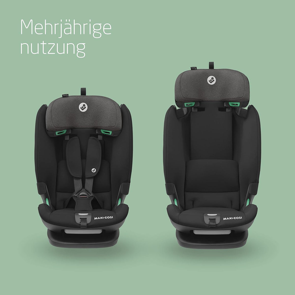 2026 Silla de coche convertible Maxi-Cosi Titan Plus i-Size, de 15 meses a 12 años (76-150 cm), protección contra impactos laterales G-CELL, 4 posiciones de reclinado, reposacabezas acolchado con espuma suave, color negro auténtico.