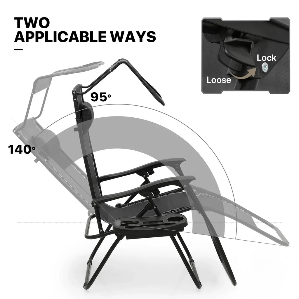 2026 NewMoNiBloom Zero Gravity Chairs Set of 2, Folding Outdoor Patio Beach Recliner with Canopy Shade & Headrest, Black