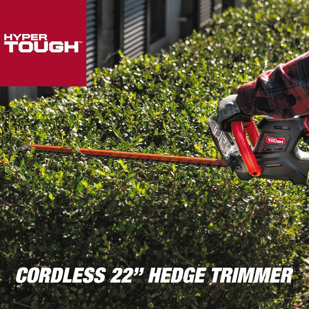 2026 NewHyper Tough 20V Max 22-inch Cordless Battery Powered Hedge Trimmer, HT21-401-003-07