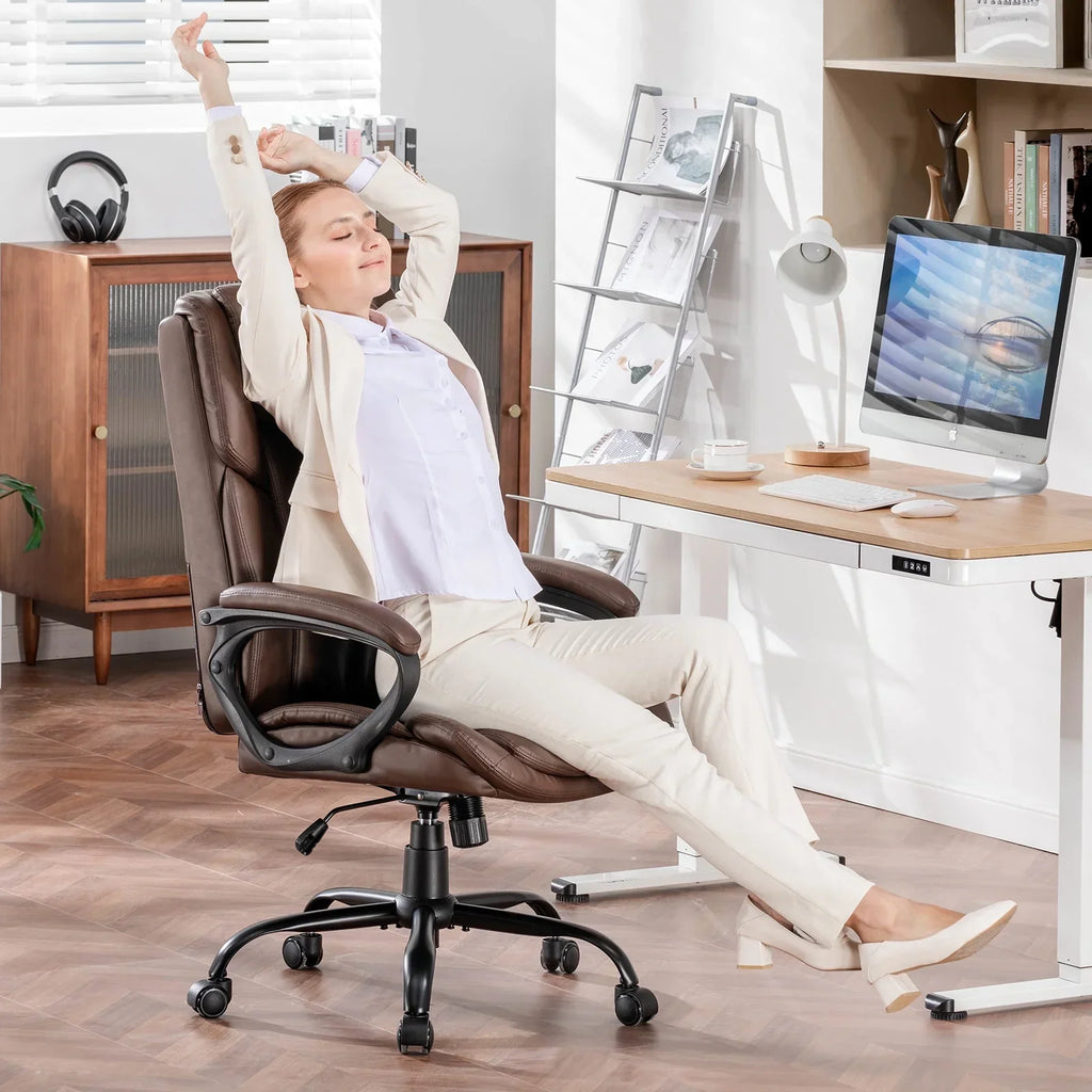2026 NewMainstays Executive Ergonomic High Back Leather Home Office Desk Chair, Black