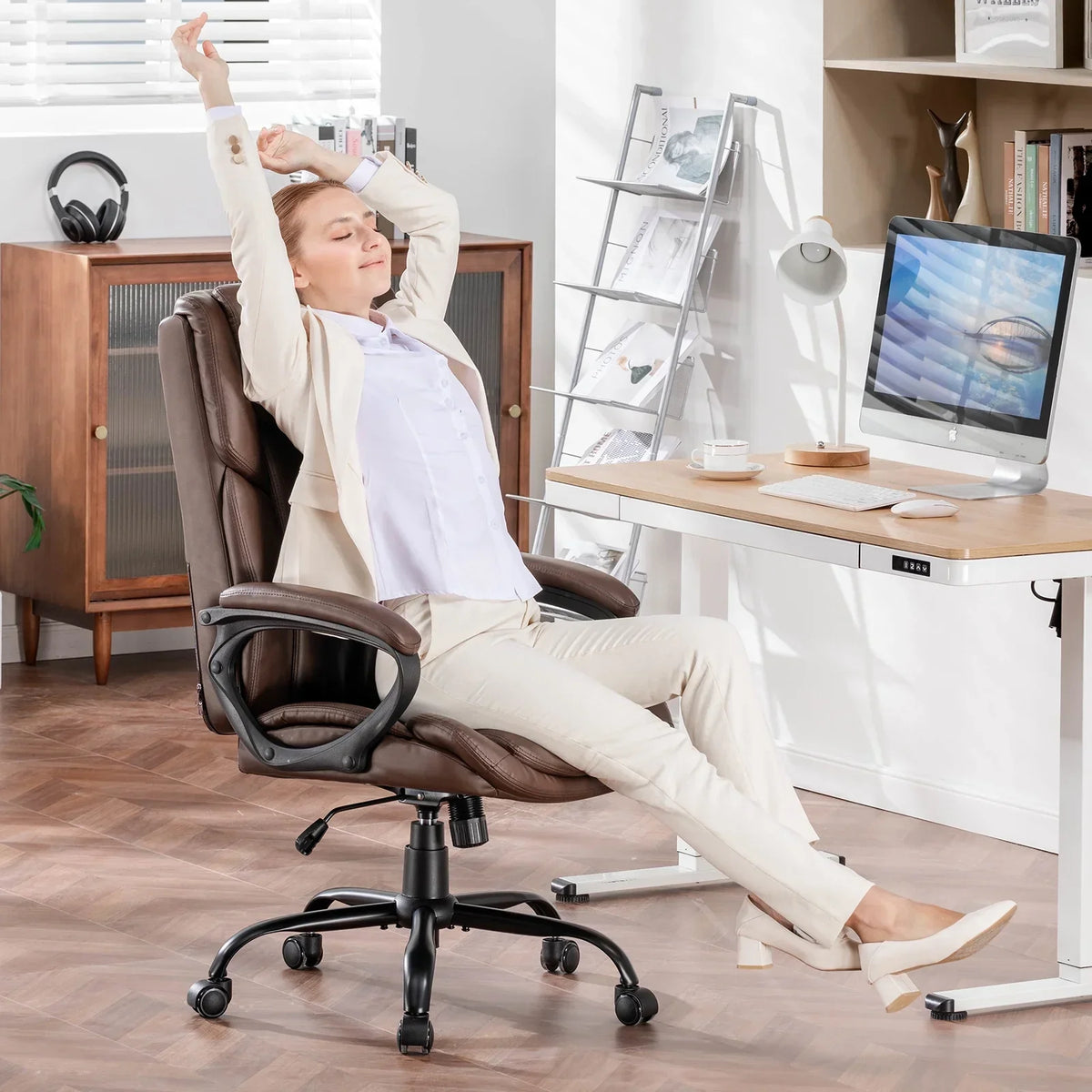 2026 NewMainstays Executive Ergonomic High Back Leather Home Office Desk Chair, Black
