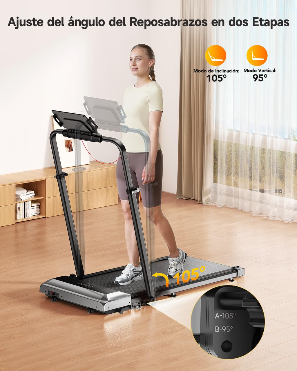 2026 Cinta de correr plegable 6 en 1 con inclinación 1 % / 6 % / 12 %, pasamanos telescópicos ajustables, 2,5 HP, 12 km/h, pantalla LED, mando y app