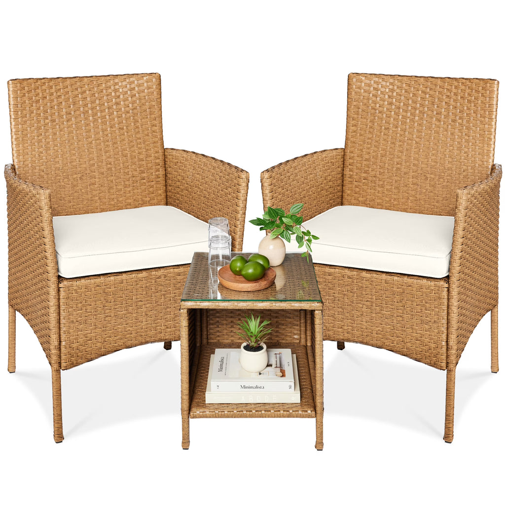 2026 NewBest Choice Products 3-Piece Outdoor Wicker Conversation Patio Bistro Set, w/ 2 Chairs, Table - Gray/Navy