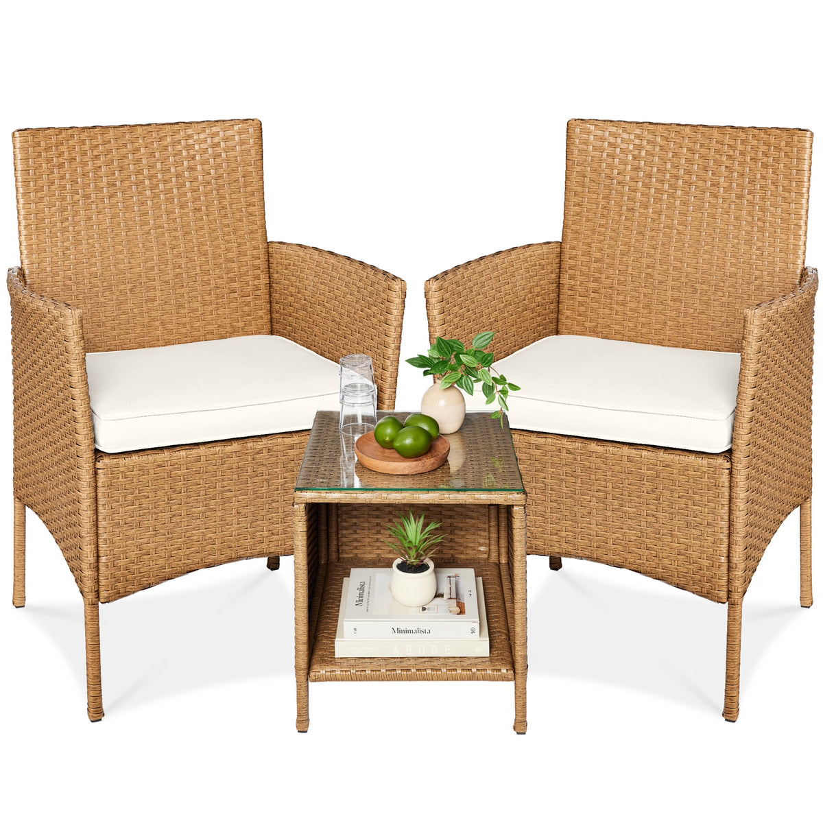 2026 NewBest Choice Products 3-Piece Outdoor Wicker Conversation Patio Bistro Set, w/ 2 Chairs, Table - Gray/Navy