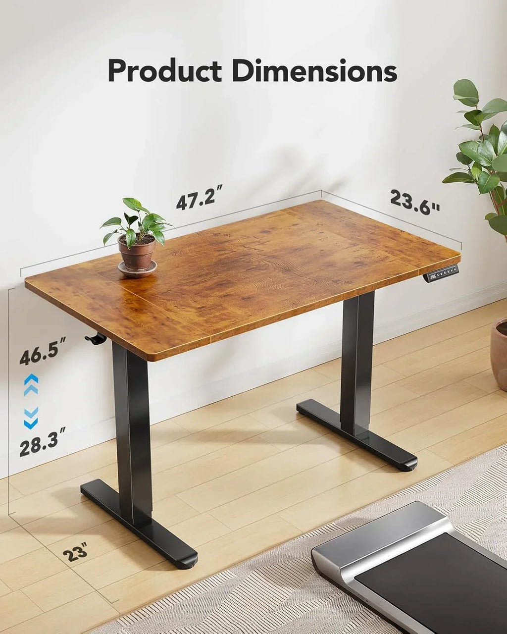 2026 NewUANUO 48 x 24 inch Electric Standing Desk, Height Adjustable Table with Headphone Hooks & Cable Manager, Sit to Stand up Desk for Home Office, Vintage Brown