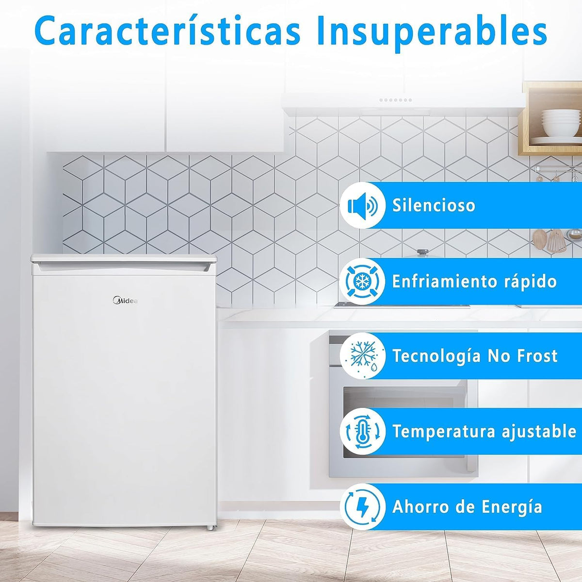 2026 Midea Nevera pequeña 113L con Congelador - Mini frigorífico pequeño para la Habitación/Caravana/Camping - Mini Bar Bajo Consumo - Frigorifico Bajo Encimera Silencioso 39dB + Congelador -16º/-24º