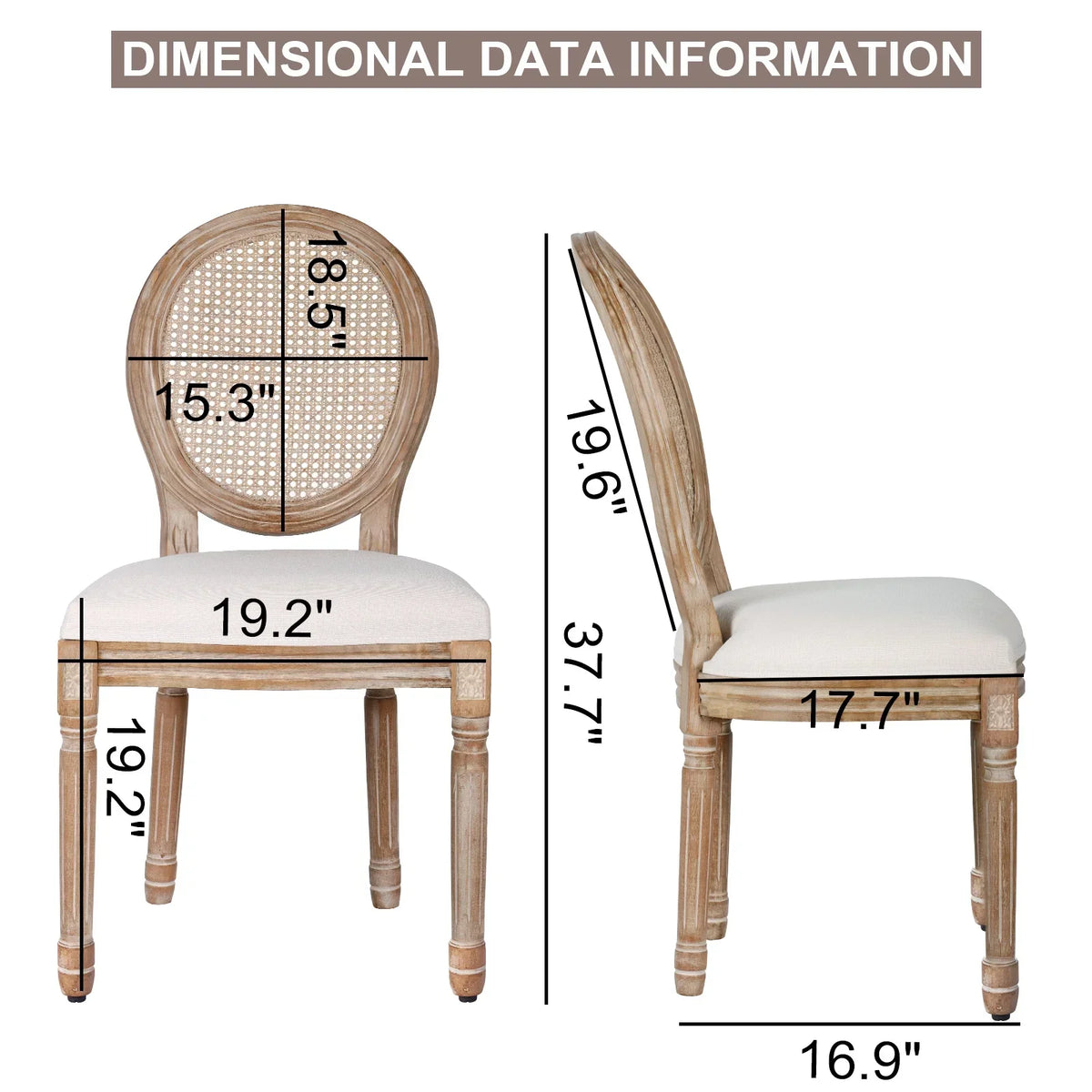 2026 NewFrench Dining Chairs Set of 2 Beige Natural Fabric Round Back with Solid Wood Legs and Frame for Bedroom Dining Room Kitchen