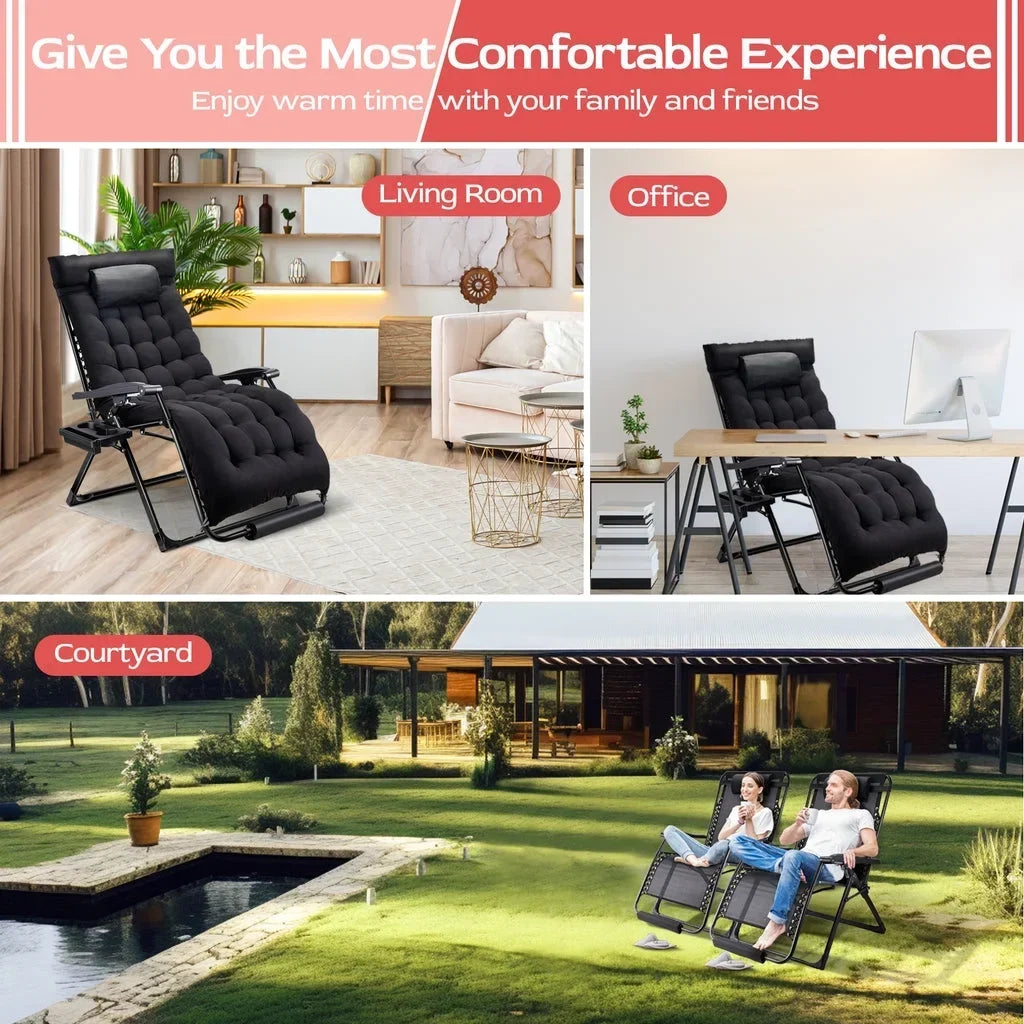 2026 NewVECUKTY XXL Oversize Zero Gravity Chair - 500lb Capacity, 33-Inch Wide Padded Seat, Folding Travel Recliner for Outdoor / Indoor Use - Patio, Lawn, Black, Portable and Heavy Duty