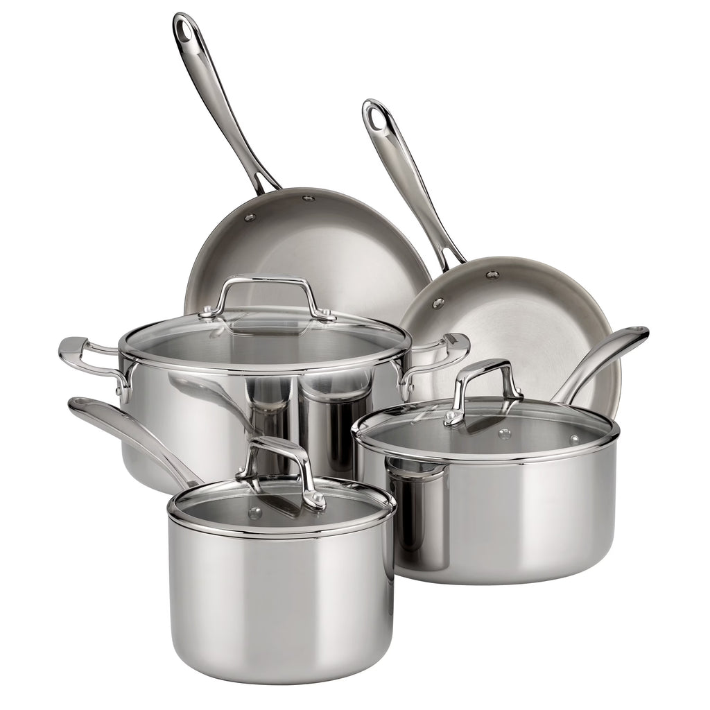 2026 NewTramontina 14-Piece Tri-Ply Clad Stainless Steel Cookware Set, with Glass Lids