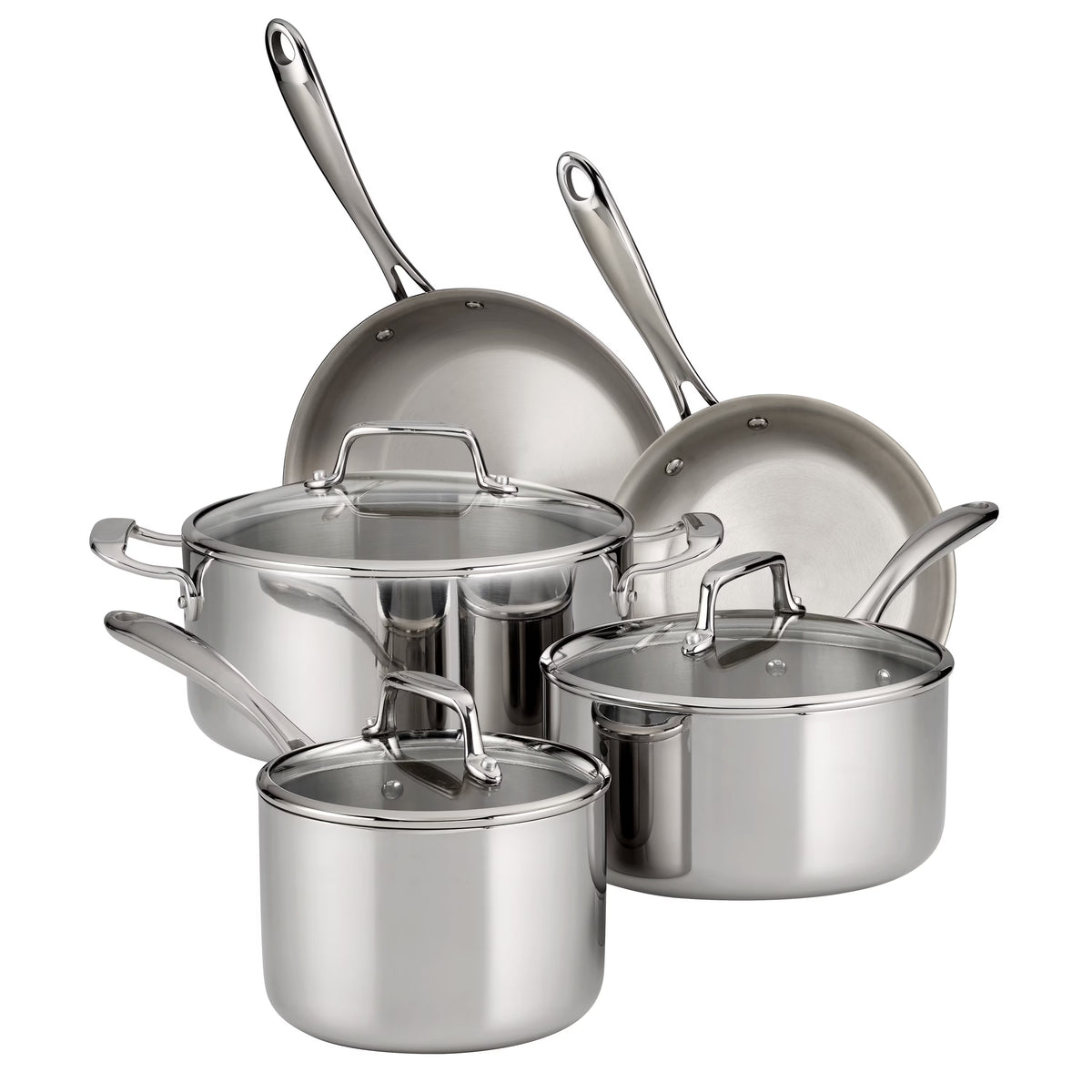 2026 NewTramontina 14-Piece Tri-Ply Clad Stainless Steel Cookware Set, with Glass Lids