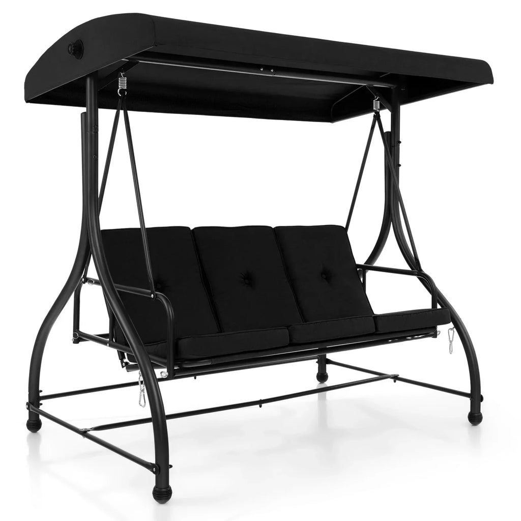 2026 NewCostway 3-Seat Outdoor Converting Patio Swing Glider Adjustable Canopy Porch Swing Black