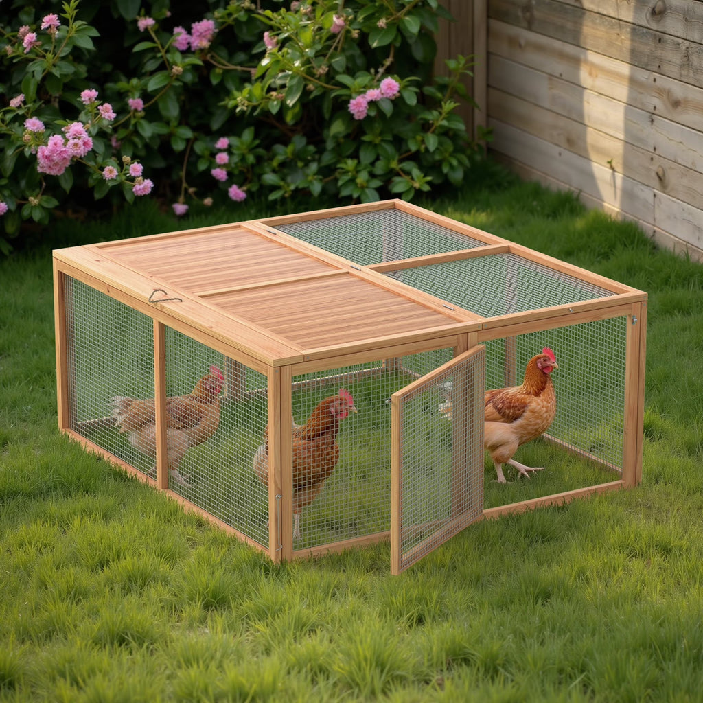 2026 NewPortable Chicken Coop Run Rabbit Hutch Outdoor Small Animal Cage House Wooden Poultry Enclosure for Bunny, Duck, Chick, Quail, No Assembly Required