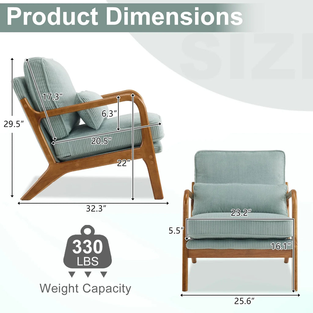 2026 NewKtaxon Accent Chair Corduroy Upholstered Armchair, Reading Club Chair with Pillow and Solid Wood Frame for Living Room Bedroom Furniture Off White