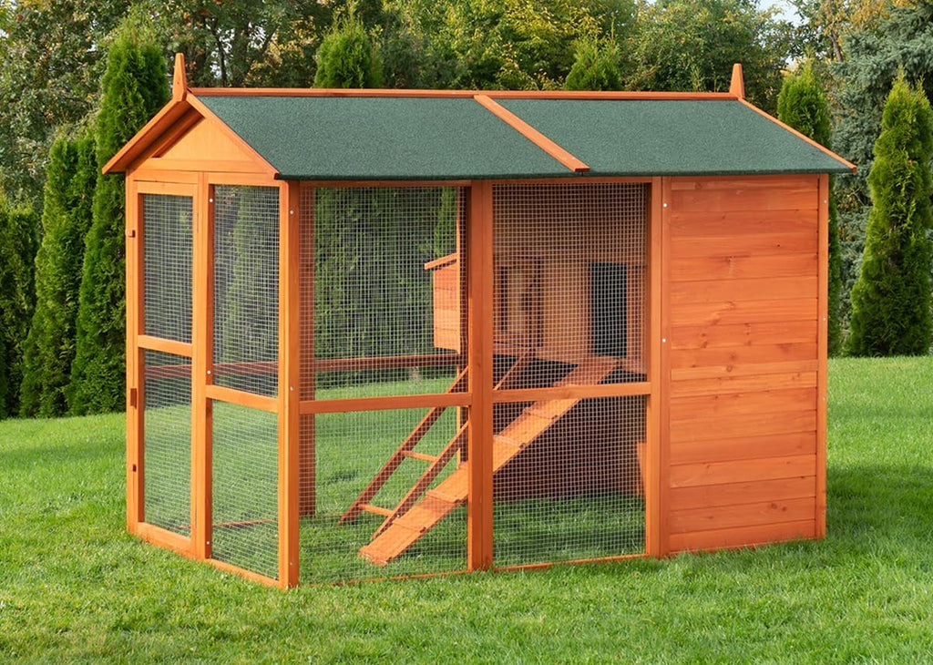 2026 Gallinero Miweba MyAnimal MH-15 XXL | 186x146x147 cm - Para 7 gallinas - Nido con corral - Percha - Resistente al invierno - 2 niveles - Gallinero con zona de puesta de huevos - Madera de pino - Aviario (Marrón)