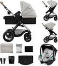 2026 Kinderkraft MOOV XL 3 en 1, Carrito bebé hasta 27 kg, Carro, Con Asiento I-SIZE 40-75 cm, Plegable, Amortiguación, Convertible, Capazo XL, Con accesorios, Gris Claro