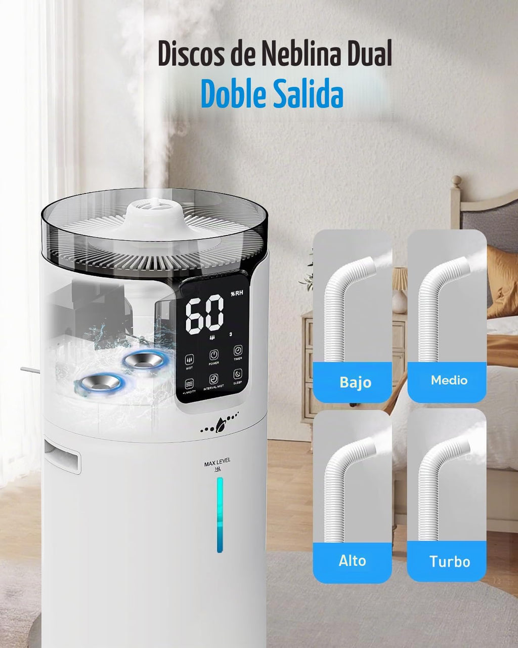 2026 Humidificador de habitación grande de 16 L/4.2 galones – Humidificador Lacidoll para toda la casa para el hogar 1500 pies cuadrados, humidificadores ultrasónicos de niebla fría para dormitorio con