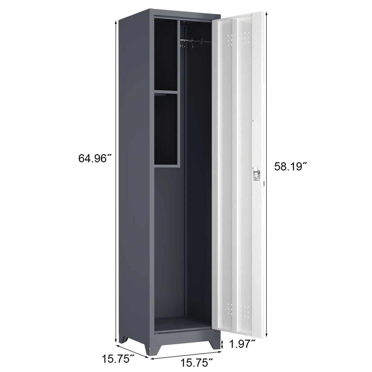 2026 NewMarcree Slim Broom Storage Cabinet, Metal Cabinet with Shelves and Hanging Rod, 65" Utility Storage Cabinet with Locking Door, Tall Cleaning Storage Cabinet for Kitchen, Pantry, Office, Shop, Garage