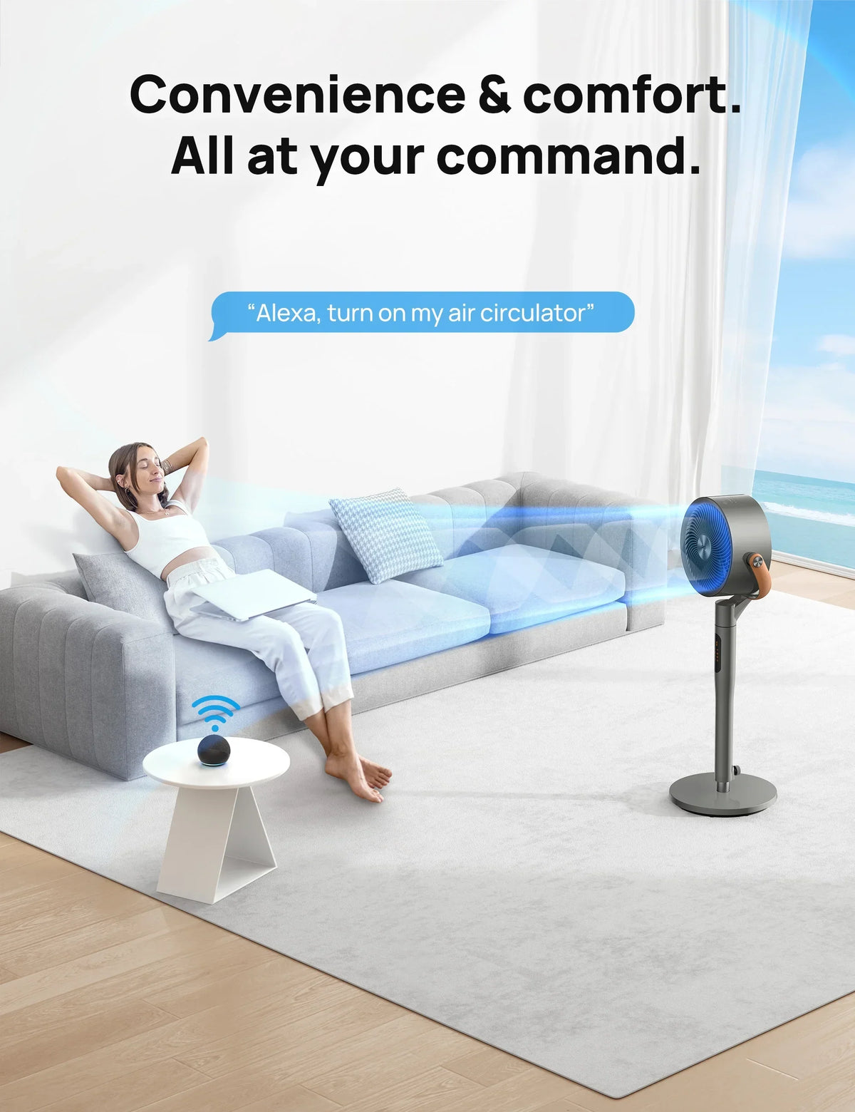 2026 NewDreo Pedestal Fan with Remote, 43'' Quiet Standing Fan for Home Bedroom, 120"+105" Smart Oscillating Floor Fans with Wi-Fi/Voice Control, Works with Alexa/Google, 6 Modes, 8 Speeds, 12H Timer