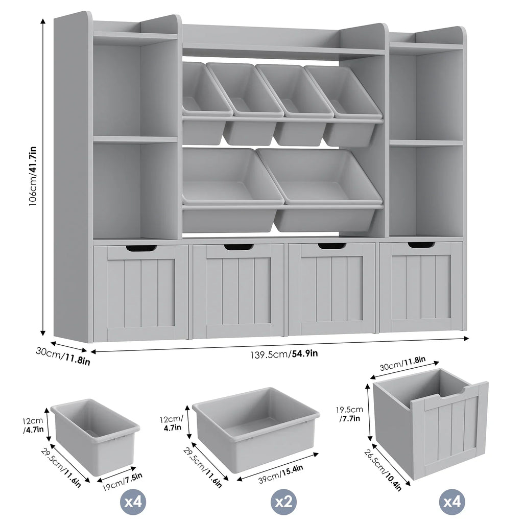 2026 NewHiphuta 3 Tier Kids Bookcase with Toy Storage Organizer, Wood Toy Organizer of 6 Boxes & 4 Removable Drawers, White