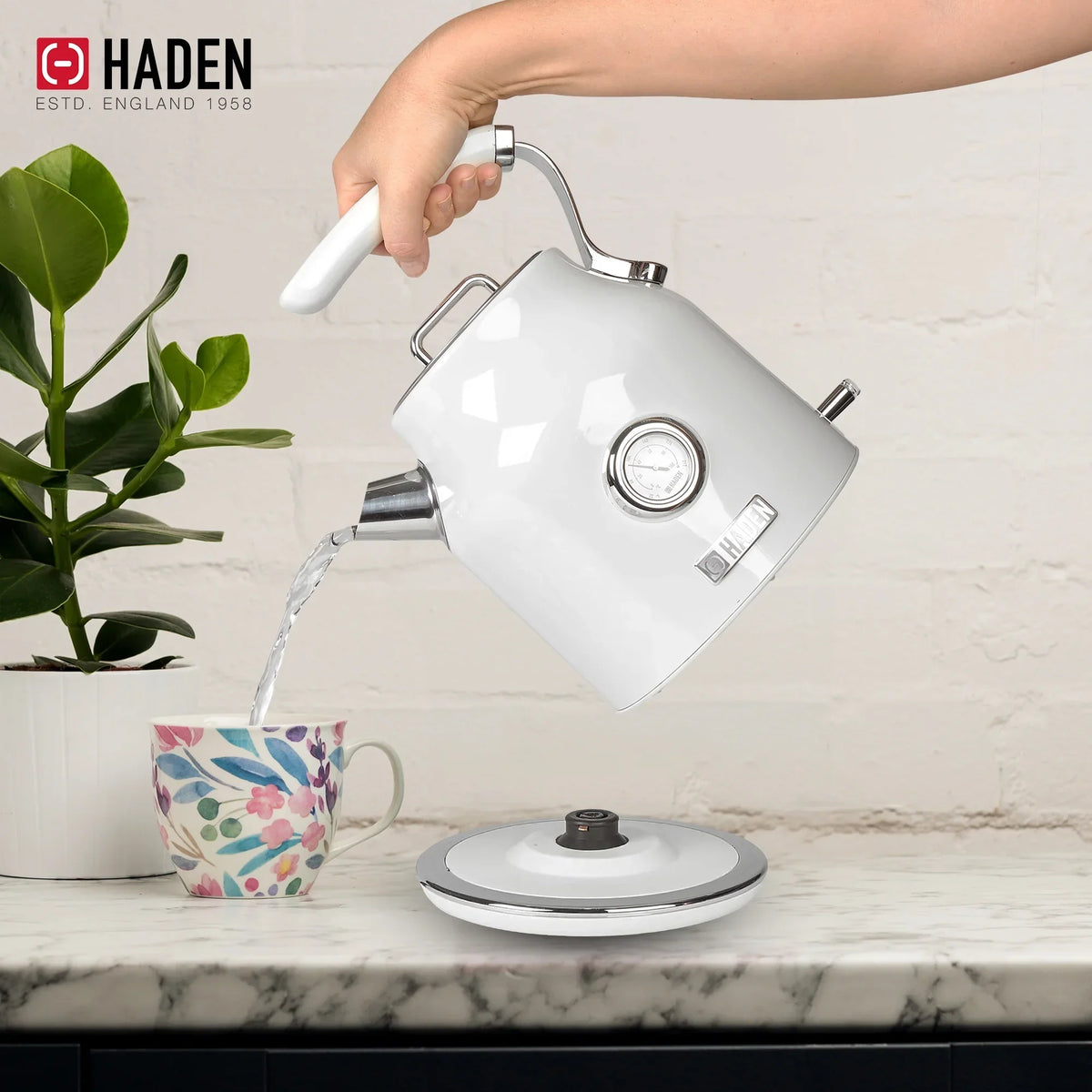 2026 NewHaden Dorset 1.7 Liter Electric Water Kettle with Base, Putty & Chrome