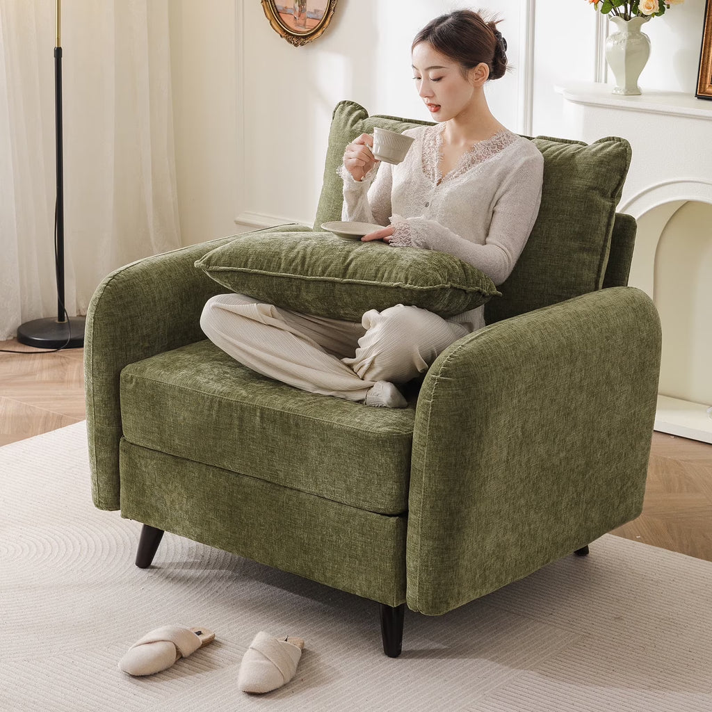 2026 NewRexulqo Oversized Accent Chair with All Seats Storage,Comfy Living Room Chairs with 2 Throw Pillow,Upholstered Mid-Century Armchair,24.5'' Deep Seat,Reading Chair For Bedroom,Office,Chenille,Green