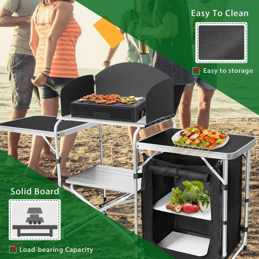 2026 NewCamping Kitchen Station Aluminum Outdoor Cook Table Camping Table Black