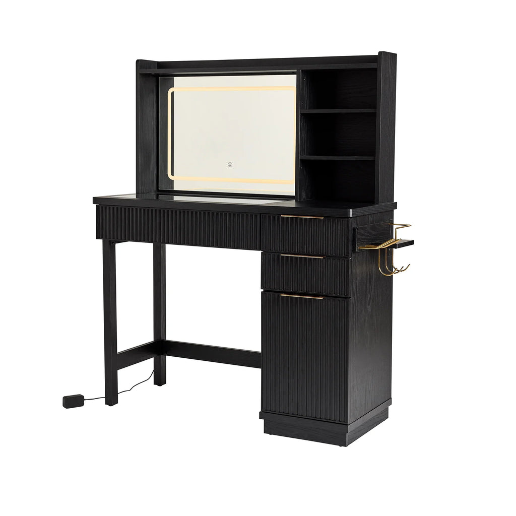 2026 NewBetter Homes & Gardens Lillian Vanity Desk with LED Lighted Mirror, White Finish